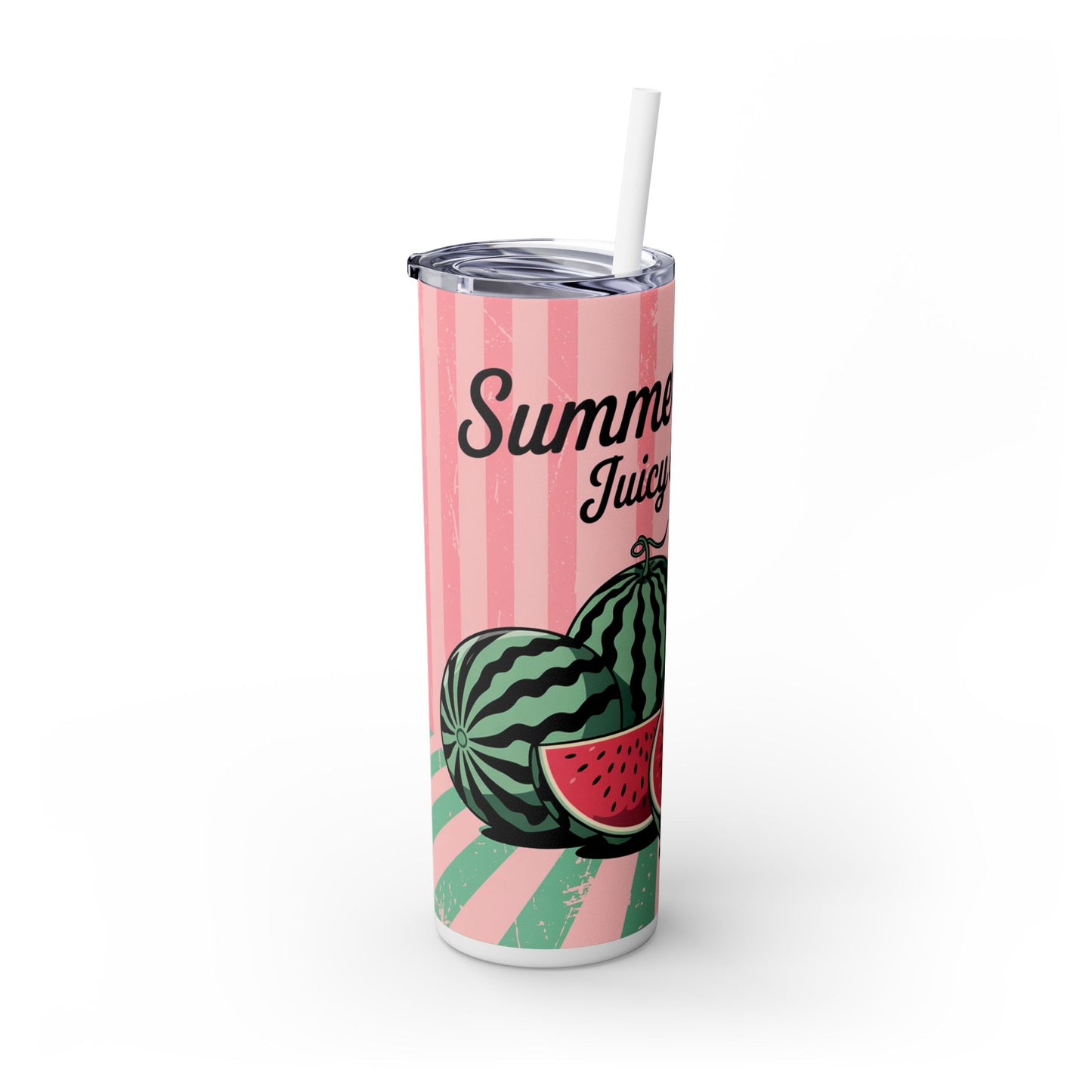 Summer Watermelon Skinny Tumbler with Straw, 20oz - a vibrant and fun summer drinkware tumbler featuring watermelons, perfect for pool parties or summer gifts.