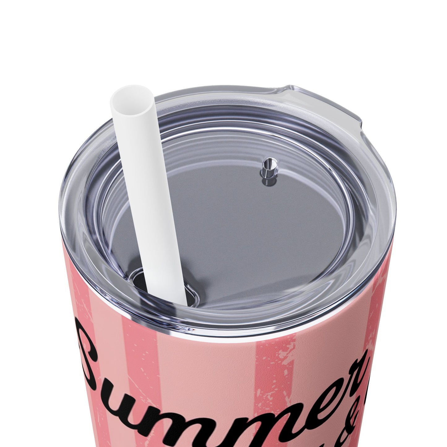 Summer Watermelon Skinny Tumbler with Straw, 20oz - tumbler in action with splashes, representing a fun summer drinkware tumbler for enjoying drinks.