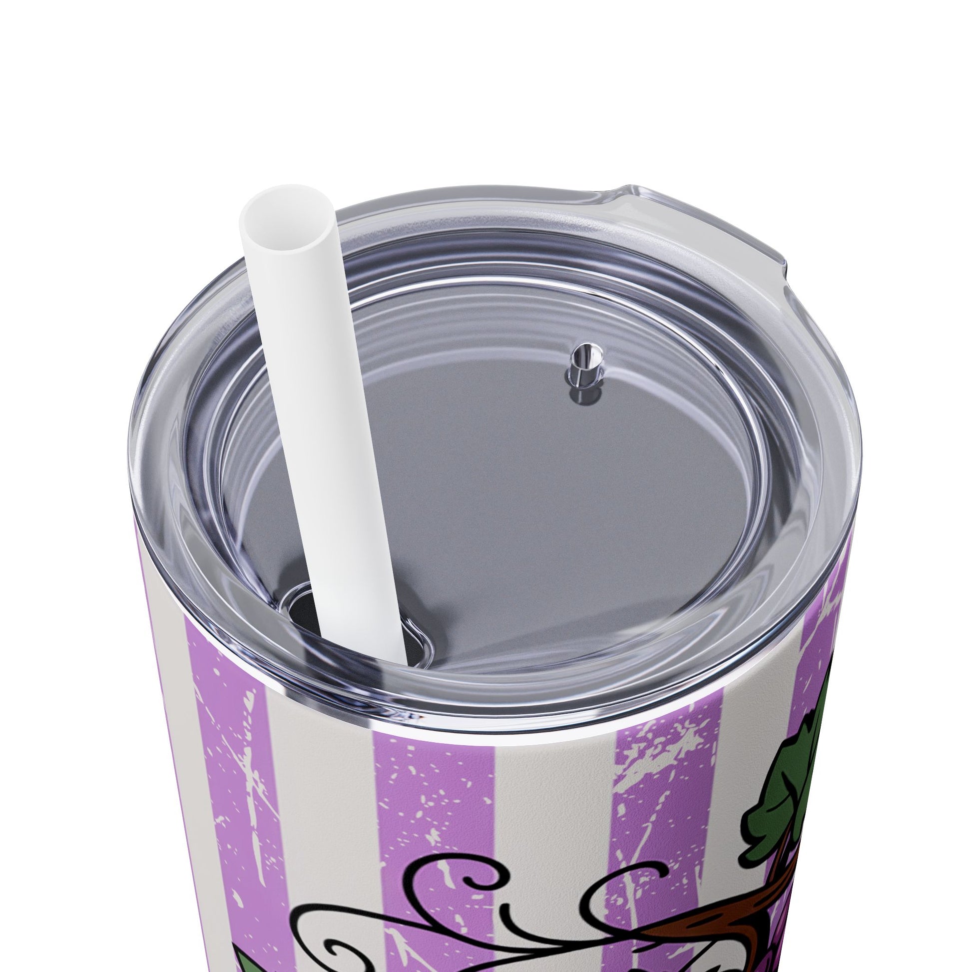 Close-up of the lid and straw of the Sweet Grape Skinny Tumbler with Straw, 20oz, highlighting the vibrant design and functionality.