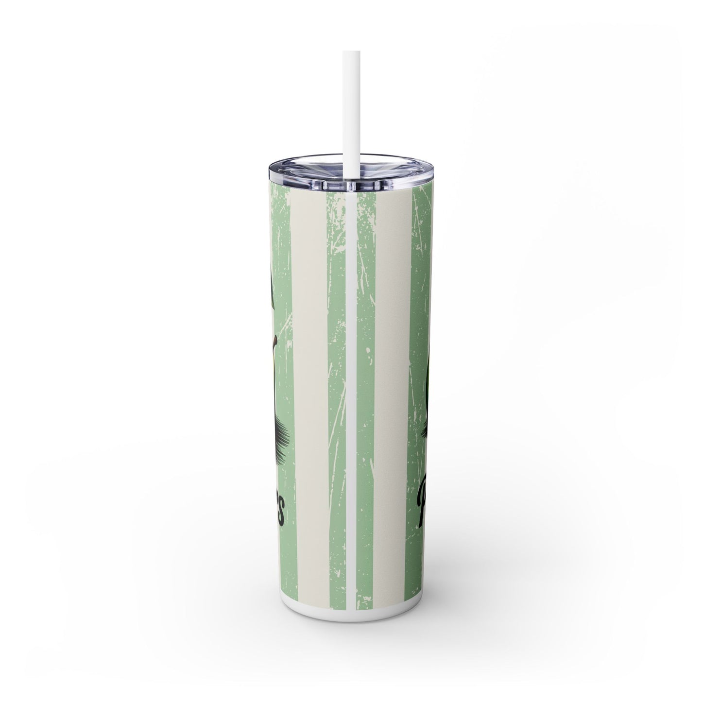 Another view of the 20Oz Perfect Pear Skinny Tumbler with Straw featuring playful design elements, ideal for vacation drinkware essentials.