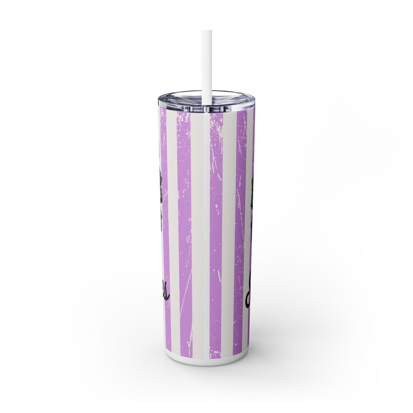 Sweet Grape Skinny Tumbler with Straw, 20oz showcasing the colorful grape design from the back, ideal for summer parties and unique gifts.