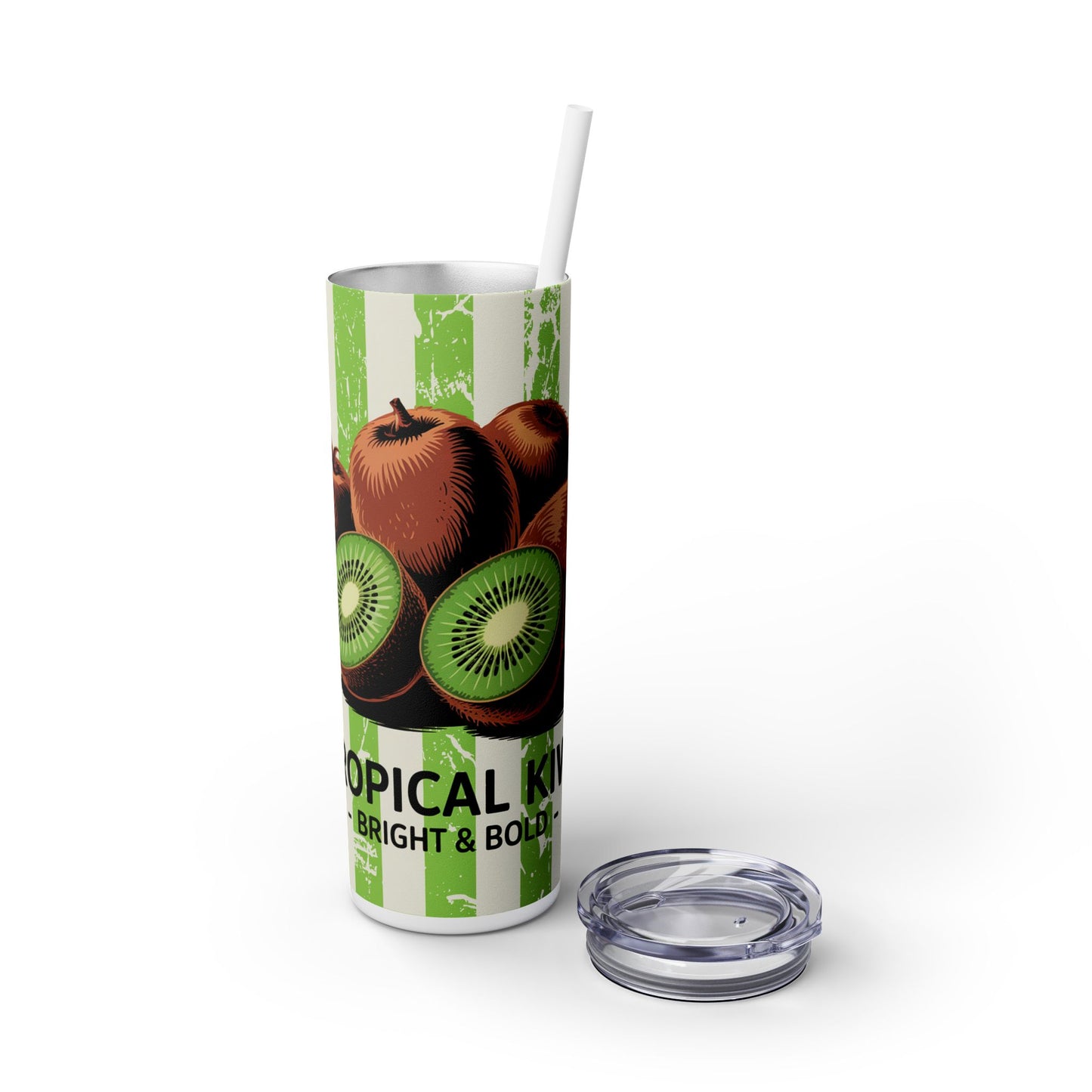 Tropical Kiwi Skinny Tumbler, 20oz - Cheerful and colorful tumbler with a clear lid, designed for on-the-go beverages in a fun beverage container.