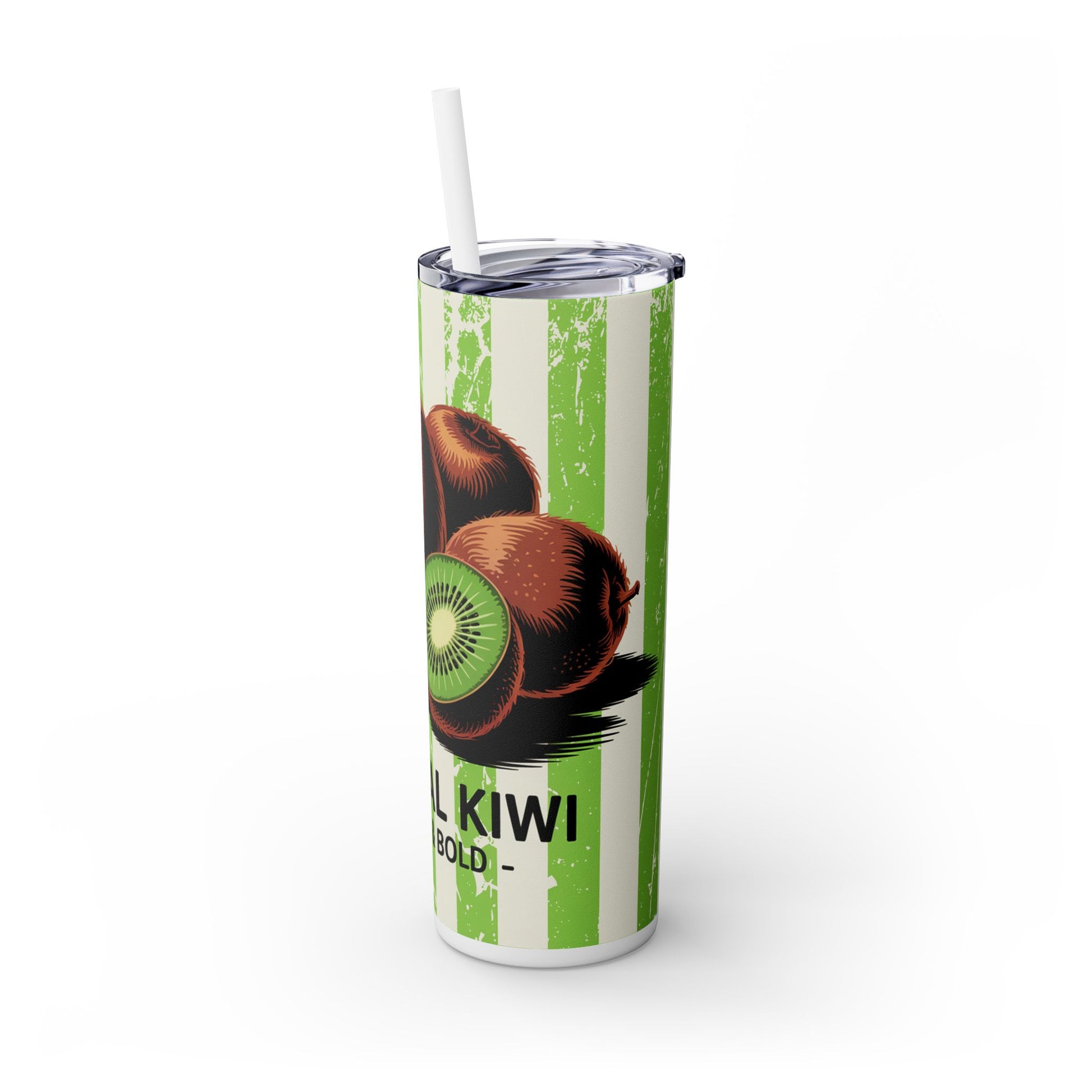 Tropical Kiwi Skinny Tumbler, 20oz - Eye-catching tumbler with kiwi graphics, offering a stylish way to enjoy drinks as a fun beverage container.