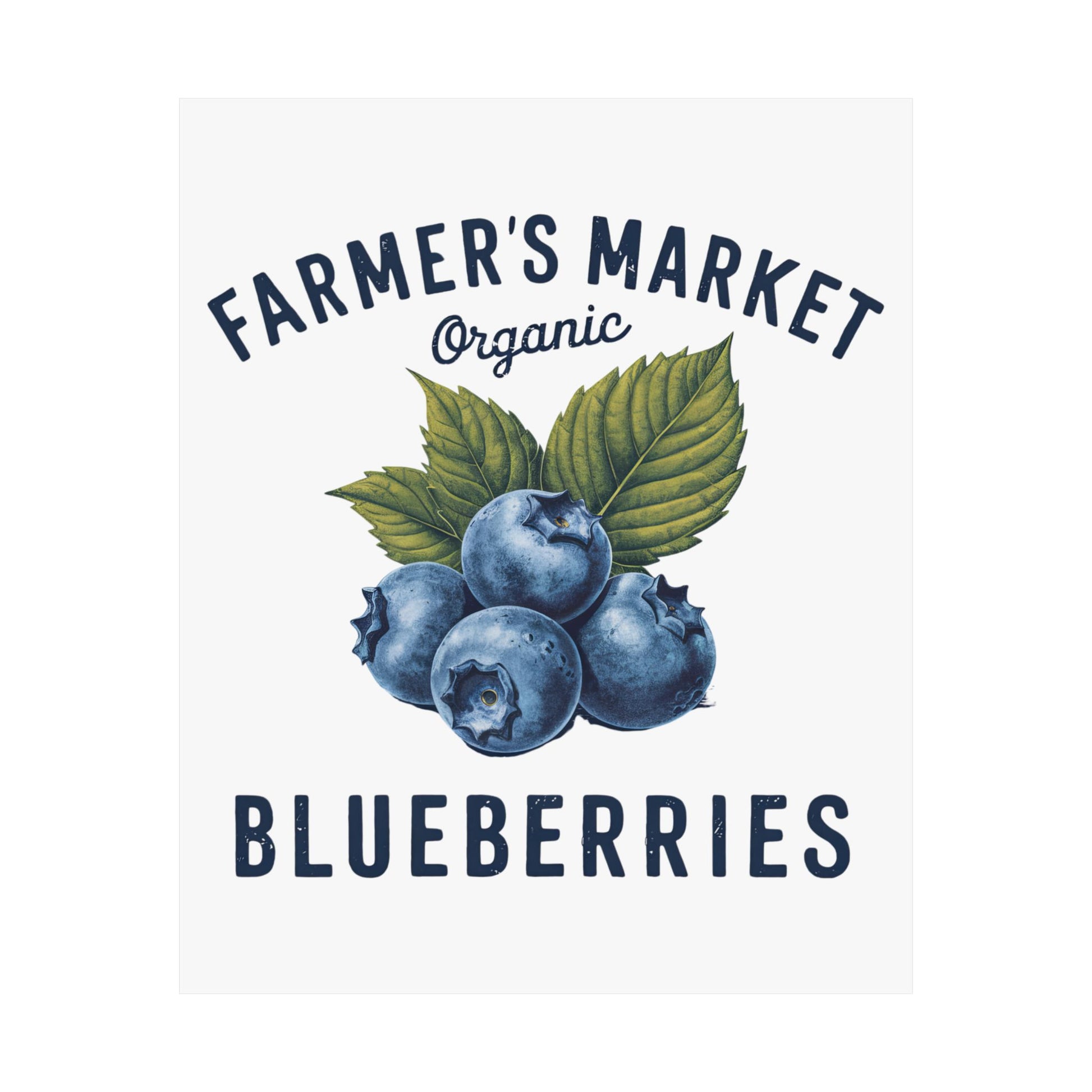 Printify’s Organic Blueberries Farmhouse Poster Prints feature vibrant blueberries with green leaves, labeled “Farmers Market Organic.” This 9 x 11 kitchen wall art brings a fresh, natural vintage touch to your decor.