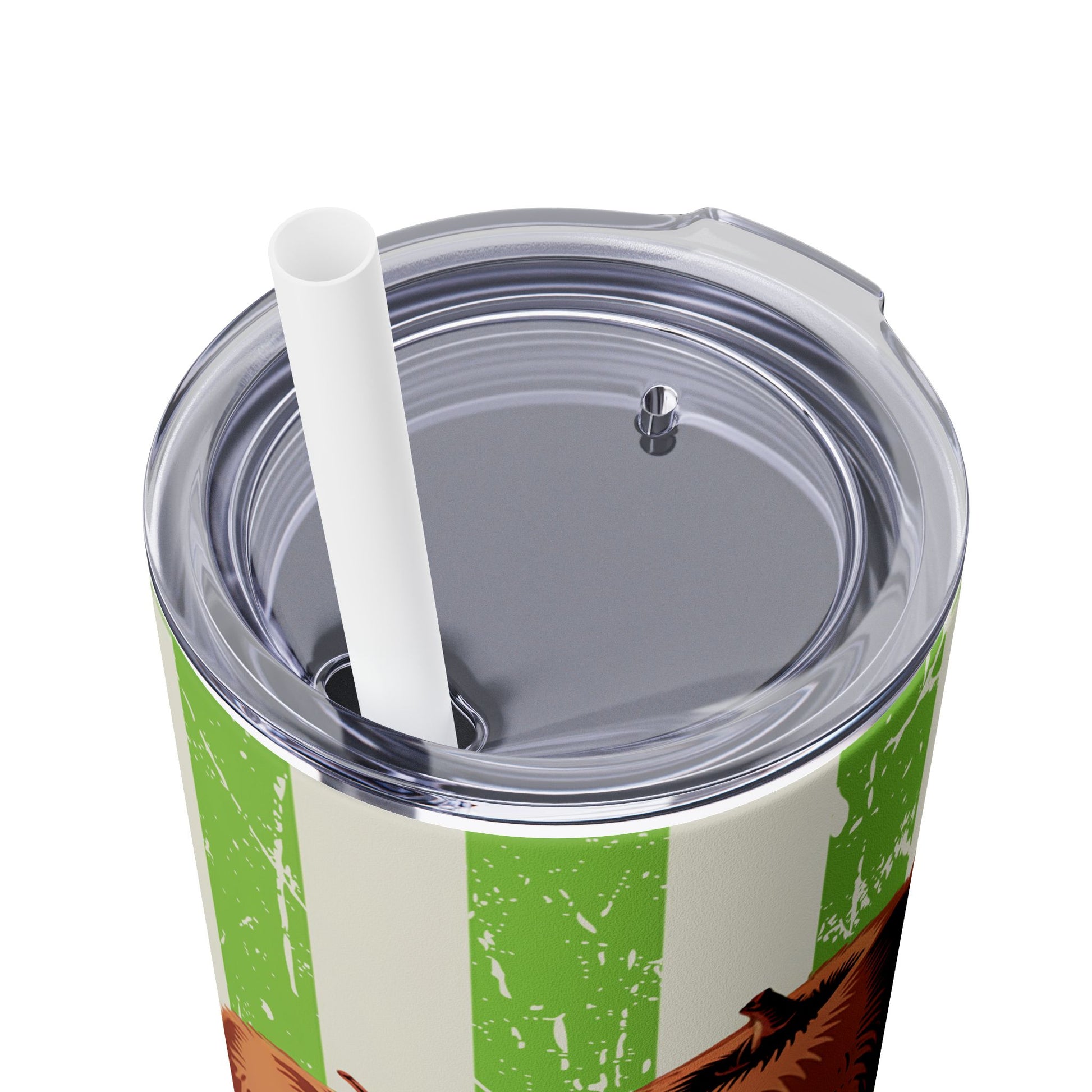 Tropical Kiwi Skinny Tumbler, 20oz - Close up of the vibrant kiwi print, perfect for showing off your style with this fun beverage container.